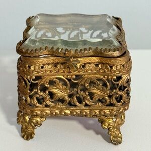 Vintage Jewelry Casket With Beveled Glass